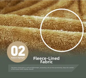 Close-up of brown thickened fleece lining for men's winter jacket showing soft thermal texture