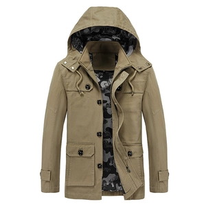 Veste à capuche slim pour homme vert kaki avec quatre poches et doublure camouflage