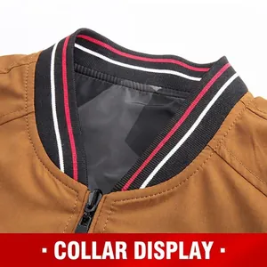 Men's reversible khaki wash jacket with striped ribbed collar and metal zipper detail