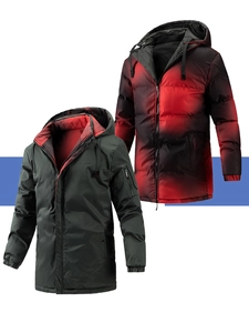 Détails des manteaux d'hiver à capuche pour hommes en gris et dégradé rouge