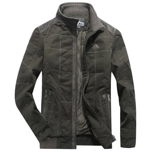 Men Casual Winter Jacket Fleece Lined Cotton Coat Stand Collar Warm Quilted Outdoor Outwear For Men Large Size Heavyweight