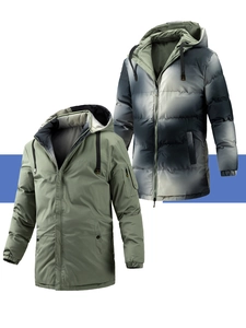 Détails de parkas d'hiver pour hommes en vert militaire et dégradé gris avec zips coupe-vent