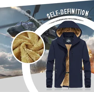 Close-up detail of men's winter hooded jacket with thick warm fleece lining and zippers