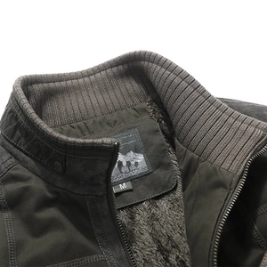Winter fleece jacket in olive green with warm thermal lining and ribbed collar