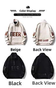 Vues détaillées avant et arrière des sweats en polaire sherpa avec broderie BEER