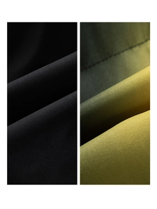 Détail du tissu textile durable montrant la texture lisse en noir et vert olive brillant