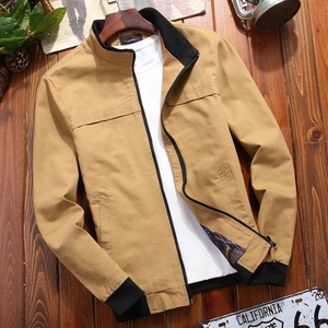Veste en Coton Homme Col Montant Décontracté Vintage Coupe-vent Extérieur Poignets Côtelés Vêtements de Printemps Automne Manteaux