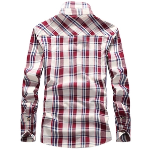 Classic red and blue plaid long sleeve cotton shirt for men in casual business style