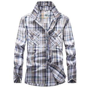 Men Casual Plaid Shirt Long Sleeve Cotton Double Pockets Button Down Loose Fit Plaid Shirt For Daily Outdoor Fashion Tops