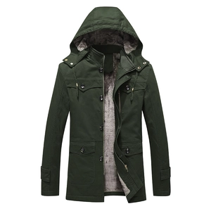 Men Winter Hooded Parka Jacket Cotton Fleece Lined Windbreaker Mid Length Outerwear Coat For Outdoor Casual Wear Multi Pockets Military Style