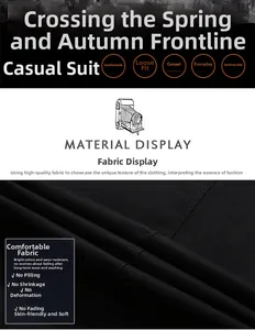 Detailed texture of black casual suit fabric showing pilling-resistant weave and drape