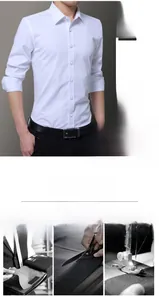 Detailed views of slim fit white long sleeve shirt showing craftsmanship and fabric texture