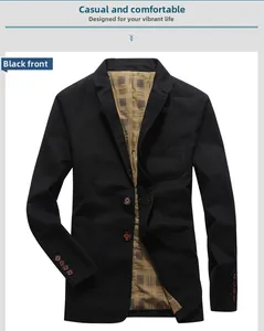 Macro detail of black blazer with notch lapel and stylish khaki plaid inner lining detail