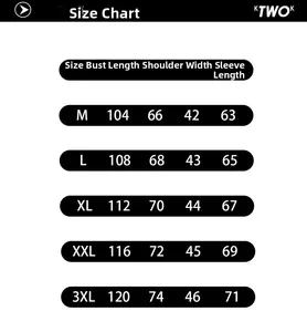 Detailed size chart for men's winter hooded jacket from M to 3XL with specific measurements
