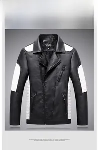 Front detail of black and white motorcycle leather jacket with quilted shoulder panels
