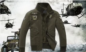 Detail of army green military jacket featuring warm fleece lining and tactical patches