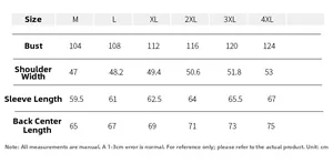 Detailed size chart for winter lamb wool jacket showing measurements from M to 4XL in CM