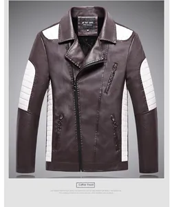 Detail view of coffee and white biker jacket with lapel collar and zipper pockets