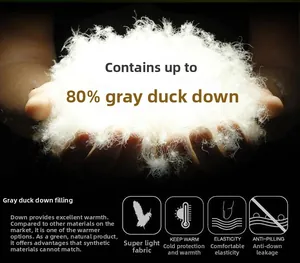 Detail showing 80% grey duck down filling with high fluffiness and warmth insulation