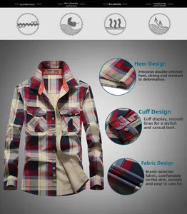 Detail view of plaid shirt showing breathable fabric texture and double-stitched hem