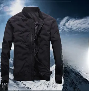 Close-up of a men's winter down jacket featuring a windproof shell and sleeve logo badge