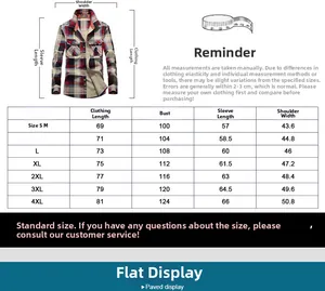 Detailed size chart for men's plaid long sleeve shirt with measurements from S to 4XL