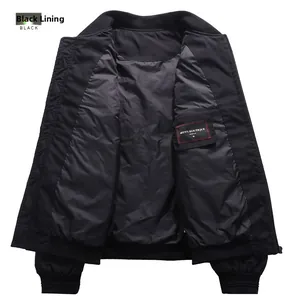 Detail view of winter jacket interior lining with inner pocket and woven label