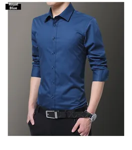 Detail view of a slim fit diamond blue long sleeve dress shirt with buttoned collar