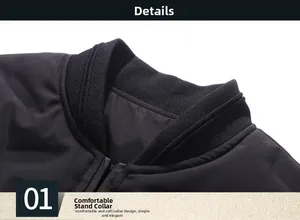 Detail of windproof black jacket featuring a ribbed stand collar and metal zipper closure