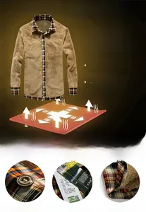 Detailed view of winter thermal plaid shirt with thick fleece lining and heat insulation tech