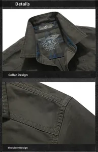 Detail view of cotton work shirt featuring vintage collar print and reinforced shoulder seams