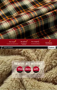 Detail of warm thermal fleece lining and plaid fabric texture on winter shirt