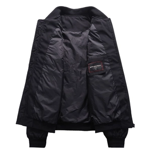 Classic black men's down puffer jacket with ribbed cuffs and inner pocket detail