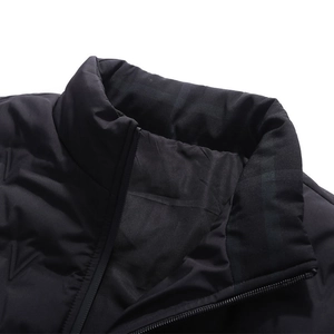 Men's winter puffer jacket with high stand collar and quilted V-shape pattern in black