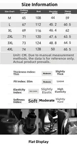 Detailed size chart for men's stand collar jacket with chest and length measurements