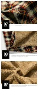 Detail of warm flannel plaid shirt with thick fleece lining and reinforced stitching