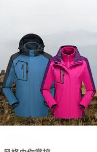 Detail of waterproof outdoor jackets for men and women with adjustable velcro cuffs and hood
