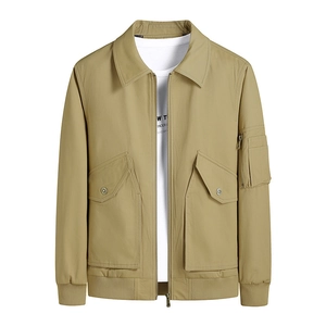 Giacca Cargo da Uomo in Puro Cotone Lavato con Risvolto Workwear Casual Bomber con Tasche Multiple per Primavera Autunno Moda Outdoor