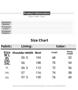 Size chart table for winter lamb wool jacket showing measurements from M to 3XL