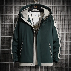 Men Casual Hooded Jacket Contrast Color Windproof Outerwear Long Sleeve Loose Fit Workwear Coat Daily Streetwear Men Clothing