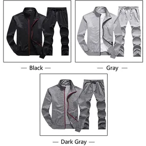 Men's two-piece tracksuit set with zip-up jacket and trousers in black and grey tones
