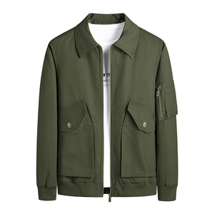 Giacca da lavoro in cotone verde militare con colletto a rever e tasche con zip