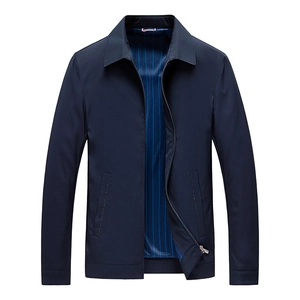 Men's Business Casual Jacket Polyester Windproof Thickened Outerwear Striped Lining Lapel Zip Up Jacket Coat For Men