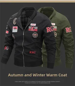 Detail of embroidered tactical patches on winter fleece-lined military jackets for men