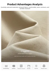 Détail macro du tissu en coton lavé kaki avec tissage sergé résistant aux plis et souple