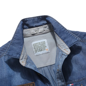 Classic dark blue washed denim shirt for men with cotton fabric and turn-down collar