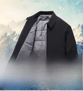 Detail view of winter business jacket with warm quilted lining and classic lapel collar