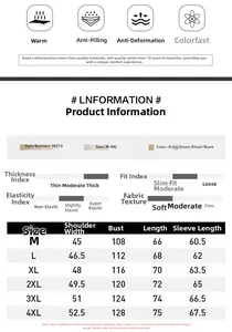 Detailed size chart for men's winter military jacket with chest and length measurements