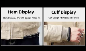 Detailed view of the ribbed hem and cuffs with golden zipper on a men's casual jacket