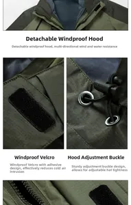 Detail of checkered windproof fabric with velcro strap and fleece lining for outdoor jacket